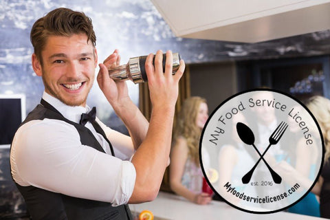 The My Food Service License Logo is on the top of an image of a bartender who is a food service worker.  The Basset Alcohol Service online course provides the knowledge to ensure that alcohol is served safely. Students learn about the effects of alcohol, State laws, & responsible service. This 100% online course can be taken using any device and is accessible 24/7.  This course can be completed on the same day. 